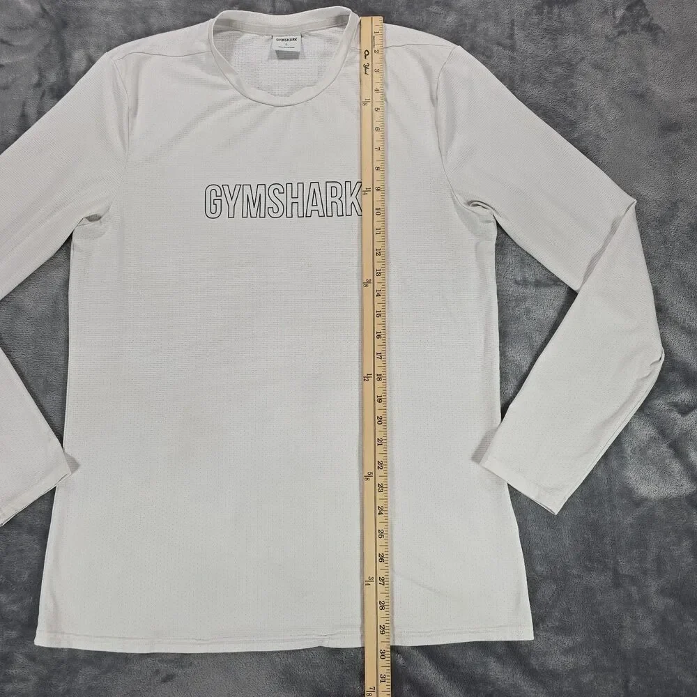 Gymshark Baselayer Shirt Men L White Breathable Athletic Performance Long Sleeve - Picture 9 of 9